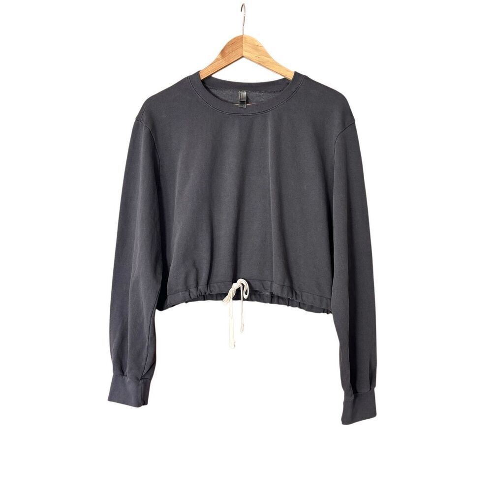American Apparel cropped sweatshirt crew neck cinchable drawcord grey XL